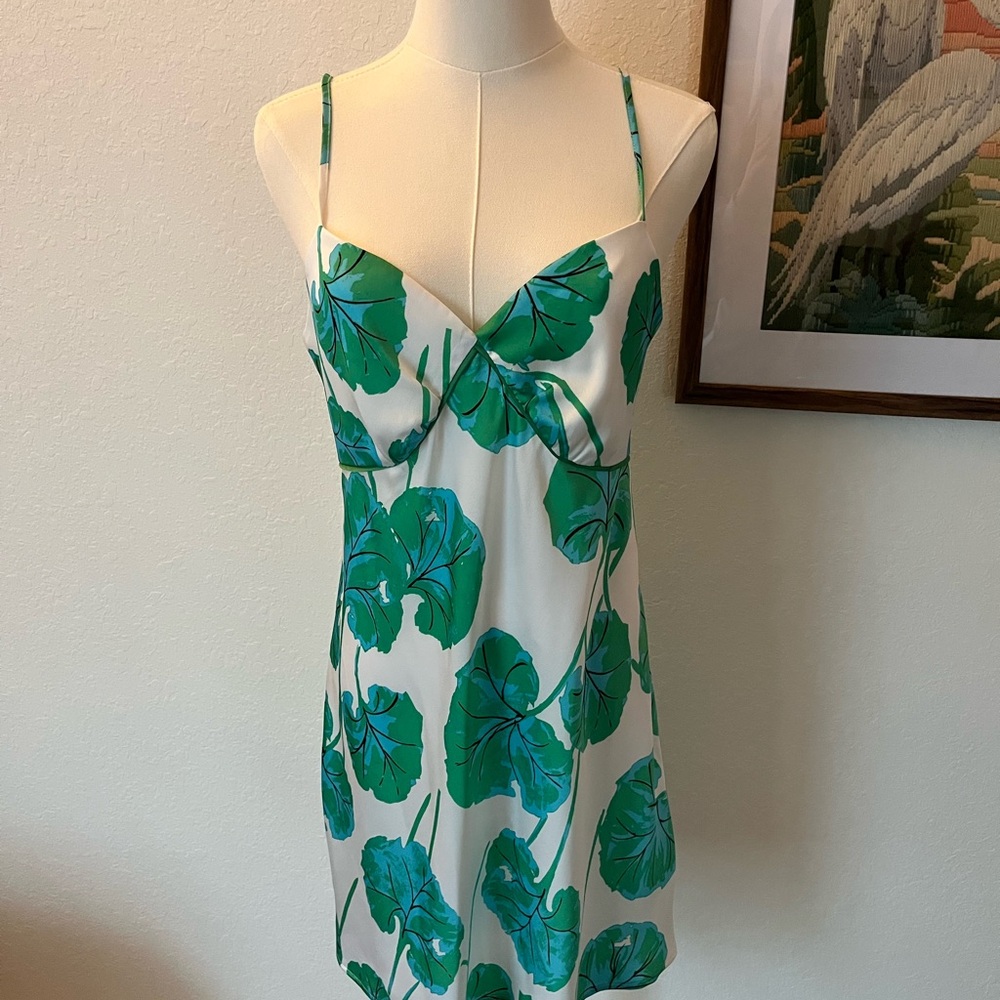 Diane Von Furstenberg White Dress with Green Leaf Motif